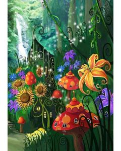 Cartoon Mushroom Houses Neighborhood 8' x 12' CP Backdrop Computer Printed Scenic Background GladsBuy Backdrop ZJZ-744