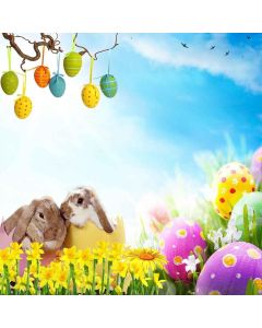 GladsBuy Cute Easter Egg with Rabbit 8' x 8' Computer Printed Photography Backdrop Easter Theme Background LMG-281