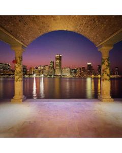 GladsBuy City Night Beside The River 10' x 10' Computer Printed Photography Backdrop Balcony Landscape Theme Background ZJZ-556