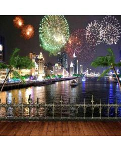 GladsBuy Brilliant Fireworks 10' x 10' Computer Printed Photography Backdrop Balcony Landscape Theme Background DGX-402