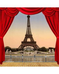 GladsBuy Evening Eiffel Tower View from Balcony 8' x 8' Computer Printed Photography Backdrop Balcony Landscape Theme Background ZJZ-041
