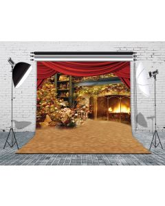 GladsBuy Christmas Tree Beside The Fireplace 10' x 10' Computer Printed Photography Backdrop Christmas Theme Background HY-CM-3251